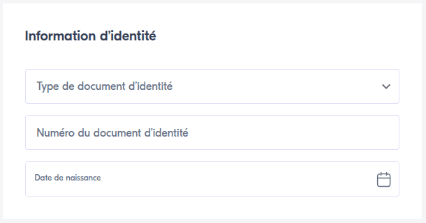 Bloc Lyca demandant le type et le numéro du document d’identité ainsi que la date de naissance