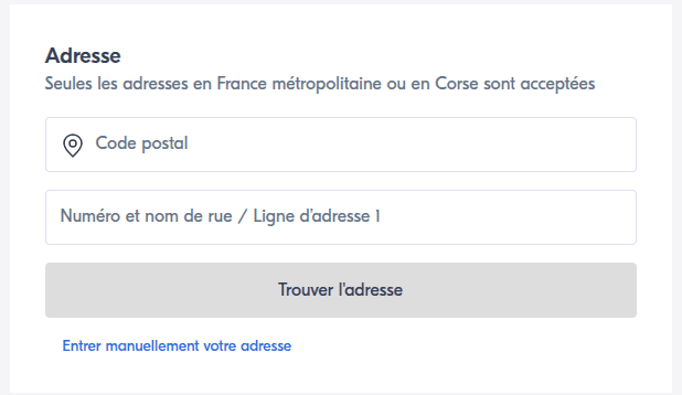 Bloc Adresse du formulaire Lyca avec les champs code postal et voie