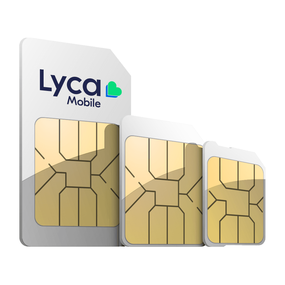 Une carte SIM Lyca Mobile présentée dans ses trois formats